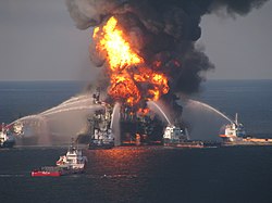 Deepwater Horizon offshore drilling unit on fire