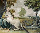 Giulia Farnese como - Una joven dama y un unicornio, de Domenichino, c.  1602, del Palacio Farnese