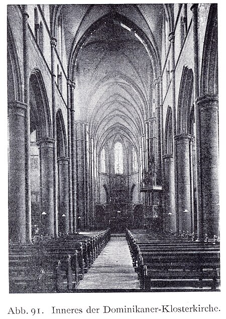 Dominikanerkloster an der Herzogstraße in Düsseldorf, 1867 bis 1887, Dombaumeister Friedrich von Schmidt aus Wien, Inneres der Dominikaner Klosterkirche