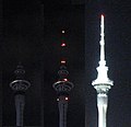 The Sky Tower in Auckland, New Zealand, switched off its usual floodlighting during the Earth Hour, and re-lit afterwards