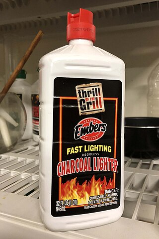 <span class="mw-page-title-main">Charcoal lighter fluid</span> Aliphatic petroleum solvent used in lighting charcoal in a barbecue grill