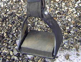 A stirrup is a light frame or ring that holds the foot of a rider, attached to the saddle by a strap, often called a stirrup leather. Stirrups are usually paired and are used to aid in mounting and as a support while using a riding animal. They greatly increase the rider's ability to stay in the saddle and control the mount, increasing the animal's usefulness to humans in areas such as communication, transportation, and warfare.
