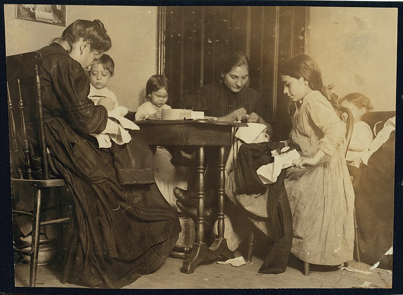 File:Finishing garments, 10 Hanover Avenue, Boston, Mass. The 13 years old girl, Catina Termine finishes the garments and carries them back and forth. LOC cph.3b07720.jpg