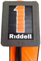 Image 8A modern down indicator box is mounted on a pole and is used to mark the current line of scrimmage. The number on the marker is changed using a dial. (from Canadian football)