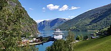 Britannia docked at Flam, Norway in June 2019 Flam Norway P&O MV Britannia.jpg