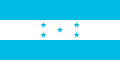 The flag of Honduras, a charged horizontal triband.