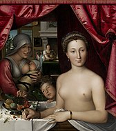 弗朗索瓦·克盧埃的《沐浴中的婦人（英語：A Lady in Her Bath）》，92.1 × 81.3cm，約作於1571年，來自山繆·亨利·卡瑞斯的收藏。[32]