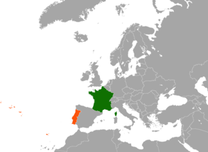 Mapa indicando localização da França e de Portugal.