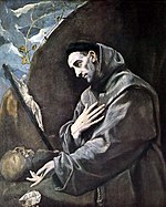 Oil painting Saint Francis in Prayer by El Greco, circa 1580-1585