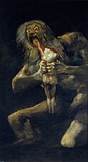 Peinture représentant un monstre arrachant de la chair d’un corps