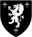 Arms of Froxmere: Sable, a griffin segreant between three cross-crosslets fitchy argent