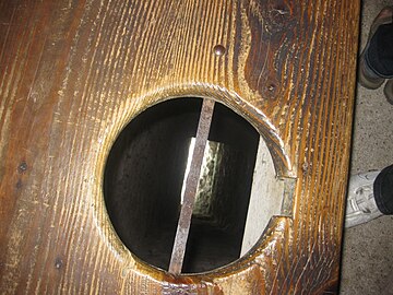 View looking down into garderobe seat opening