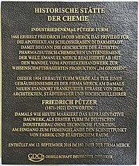 Pamětní deska „Historická místa chemie“, 2018, Pützer, Pützerturm, Darmstadt