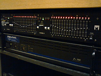 A stereo 15-band equalizer showing modest smiley face curves Graphic equalizer.jpg