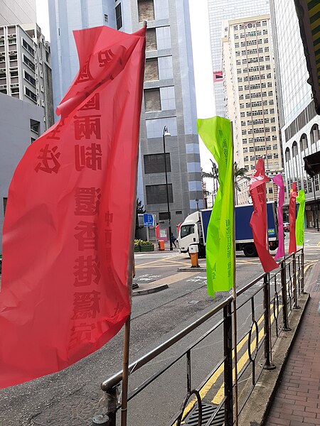 File:HK SW 德輔道中 Des Voeux Road Central 假日的晨早 public holiday morning 旗海 flags July 2020 SS2 06.jpg