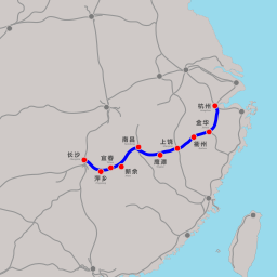 Mapa trati (modře) s vyznačenými stanicemi