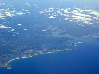 Vista aérea do rio Hawkesbury e da costa norte de Sydney