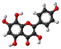 Pilk-kaj-bastona modelo de la herbacetin-molekulo