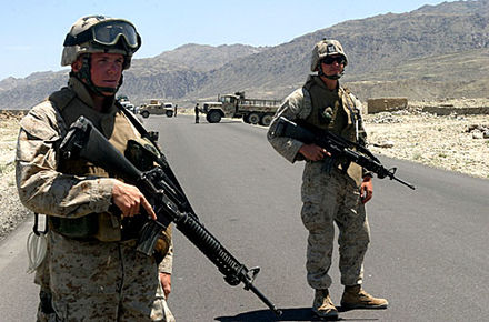U.S. Marines at a checkpoint in Afghanistan