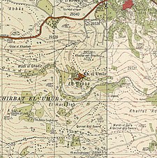 Историческа поредица от карти за района на Хирбат ал-Умур (1940-те) .jpg