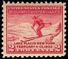 III Olympic Winter Games U.S. commemorative stamp (1932) III Olympic Winter Games Lake Placid 2c 1932 issue U.S. stamp.jpg