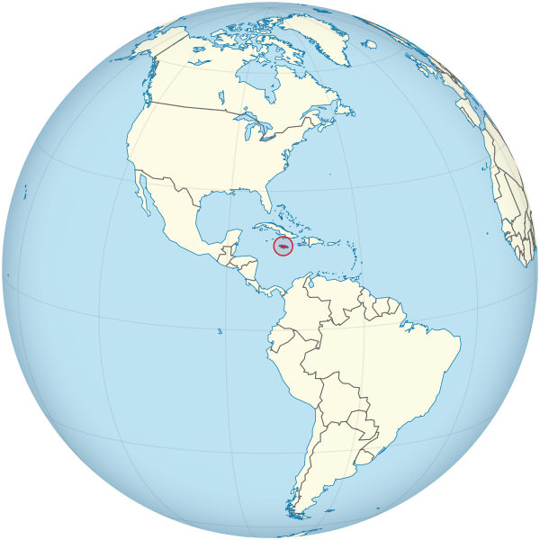 Jamaica on the globe (Caribbean special) (Americas centered).svg