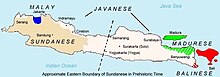 Distribution map of languages spoken in Java, Madura, and Bali.