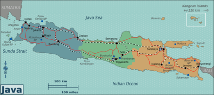 Map of Java with regions colour coded