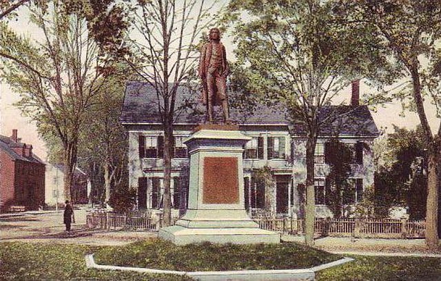 Statue of Josiah Bartlett, near the corner of Main and Heritage Vale Streets, Amesbury, Massachusetts.