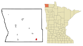 Kittson County Minnesota Incorporated and Unincorporated areas Karlstad Highlighted.svg