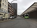 Krüsistraße, about from the center of the picture merging into Pestalozzistraße, right, northern part of the bus station at the U / S-Bahnhof Barmbek