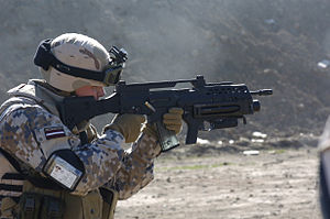 Latvian soldier with AG36 mounted on G36KV