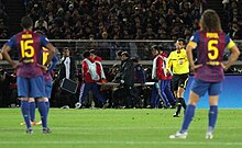 Villa's season comes to an end as he's carried off on a stretcher after breaking his tibia at the 2011 FIFA Club World Cup.