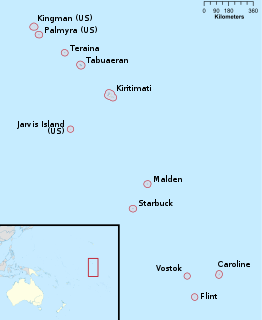 <span class="mw-page-title-main">Line Islands</span> Chain of eleven atolls and low coral islands in the central Pacific Ocean