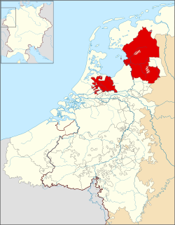 1350年左右时的乌得勒支主教区领域。较小的一块领土称为下主教区（Nedersticht），较大的一块领土称为上主教区（Oversticht）