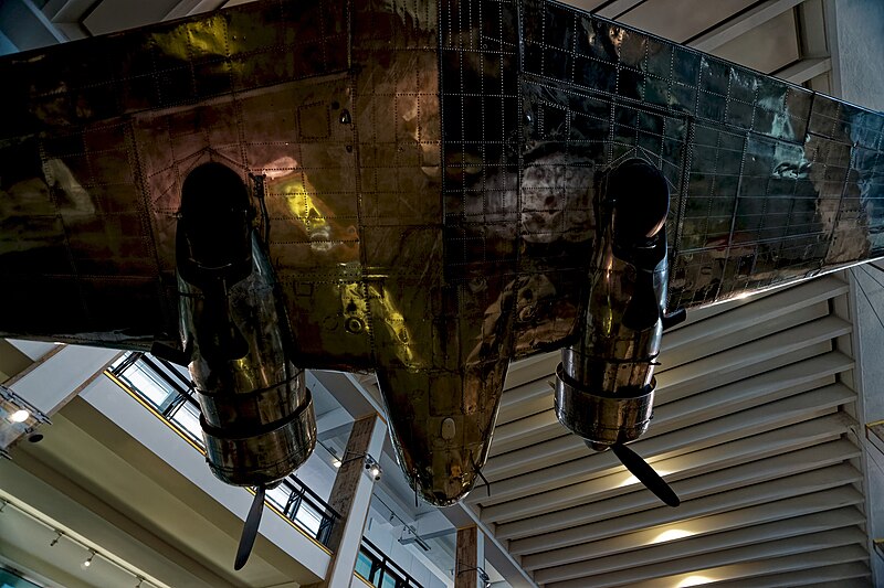 File:London - Exhibition Road - The Science Museum 1919-28 by Sir Richard Allison - 'Making the Modern World' - View Up on Lockheed 10a Electra 1935.jpg