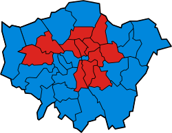 A coloured map of the boroughs of London
