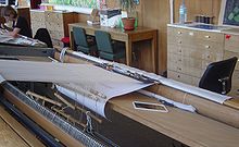 A commercial basse-lisse tapestry loom in the Gobelins factory, 2004 Loom basse lisse DSC08828.jpg