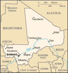 Map of current-day Mali including location of Gao empire Mali map.png