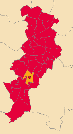 Map of the results of the 2019 Manchester council election, with Labour in red and Liberal Democrats in amber. Manchester Wards Map (2018).svg