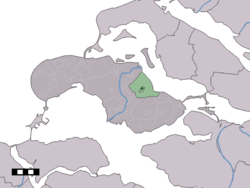 Schouwen-Duiveland munitsipalitetidagi Dreischor shahar markazi (quyuq yashil) va statistik tuman (och yashil).