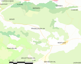 Mapa obce Pradelles-en-Val