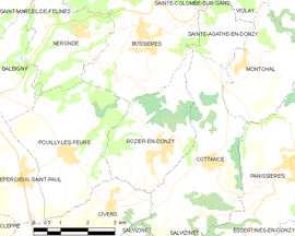 Mapa obce Rozier-en-Donzy
