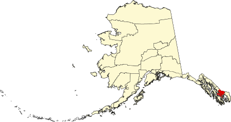 Location of Wrangell in Alaska Map of Alaska highlighting Wrangell City and Borough.svg