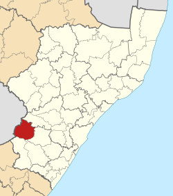 Kaart van Suid-Afrika wat Kwa Sani in KwaZulu-Natal aandui