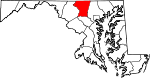 Mapa de Maryland con la ubicación del condado de Carroll