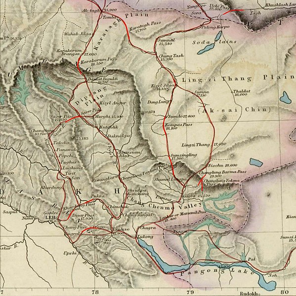 File:Map of Tibet and Pangong Lake in 1873 from Hindutagh-pass-aksai-chin-center2-1873 (cropped).jpg