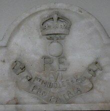 1st Middlesex Royal Engineers (Volunteers) badge 1896-1908, from the unit's Second Boer War memorial in St Luke's Church, Chelsea. Middlesex Engineers1.jpg