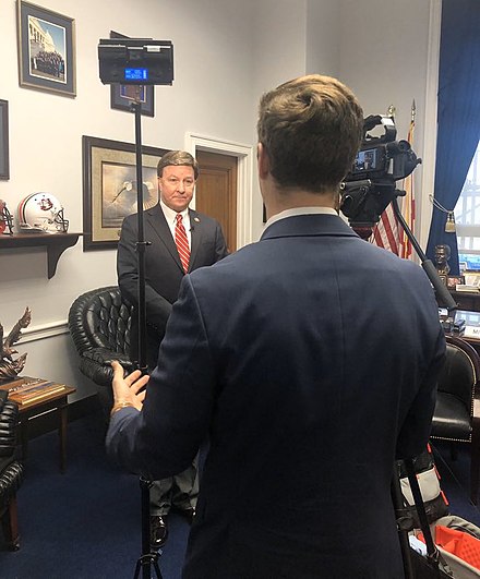 Congressmember Mike Rogers being interviewed by Gray Television's Peter Zampa in 2020.
