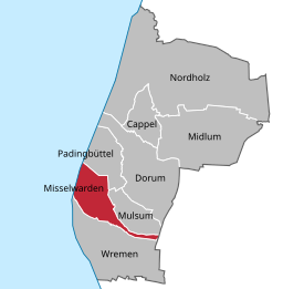 Läge för Misselwarden i Wurster Nordseeküste